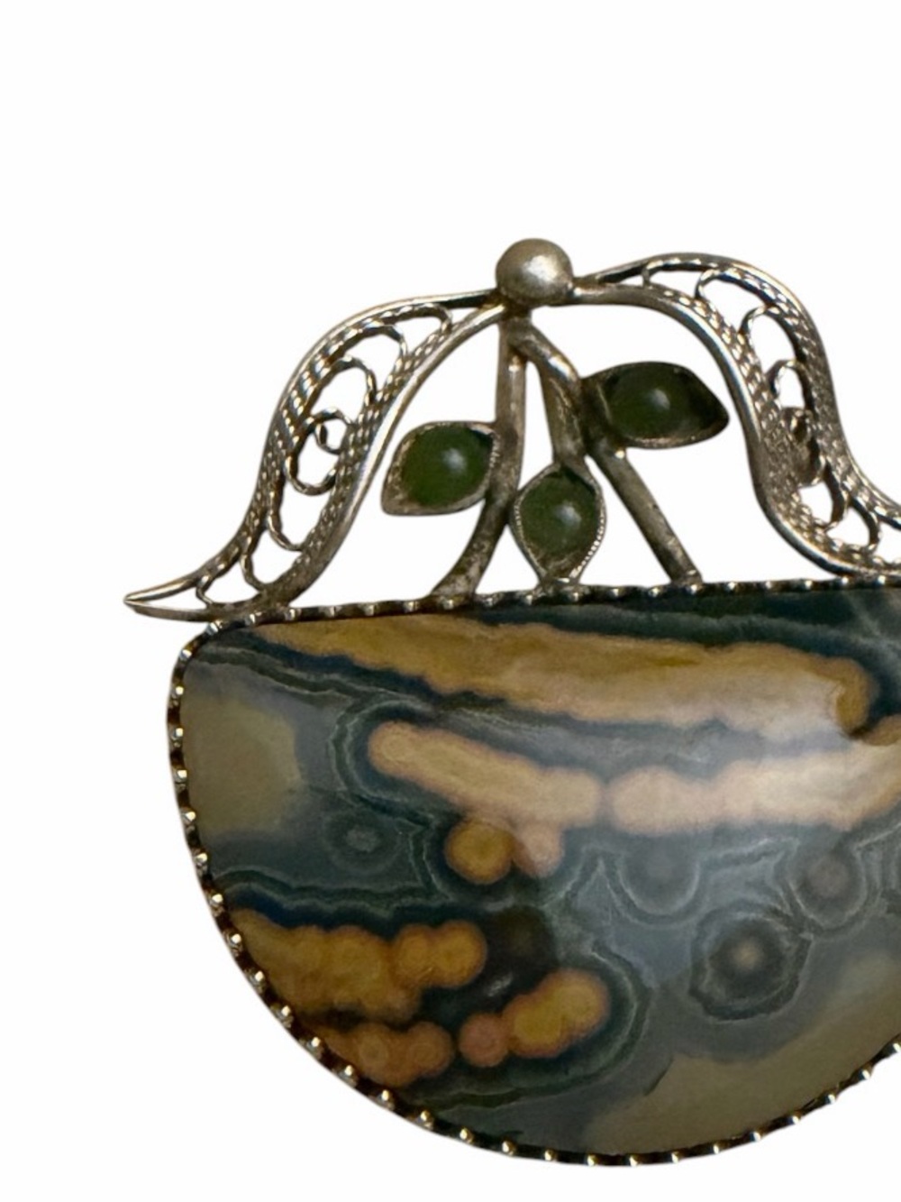 Sterling Silver Leaf and Ocean Jasper Pendant Necklace - Green - Picture 7 of 8
